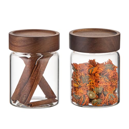 10 oz Small Glass Jars with Top Screw Lid Round Herb Coffee Bean Ground Storage Canister Clear Glass Food Container for Pantry Sugar Tea Coffee Bean Spice Nuts Cookies Bath Salts (2×300ml(10oz))