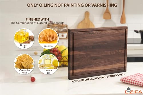 American Dark Walnut Wood Cutting Board 17x12 x1in for Kitchen with Juice Groove (17"L x 12"W)