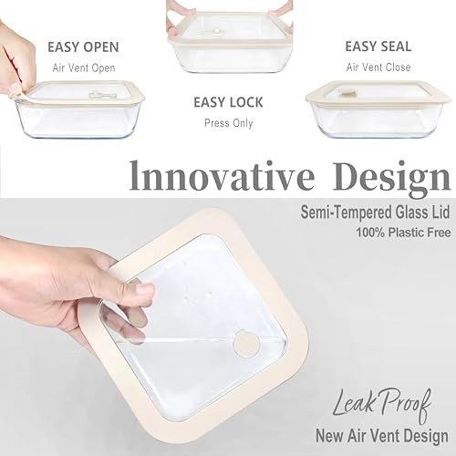 Glass Food Container Set with Glass Lid (White Sand - 4P)