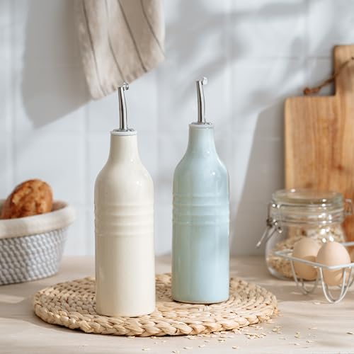 16oz Oil Dispenser Bottle (Light Blue and Vanilla White / 2 Pieces (Jupiter))