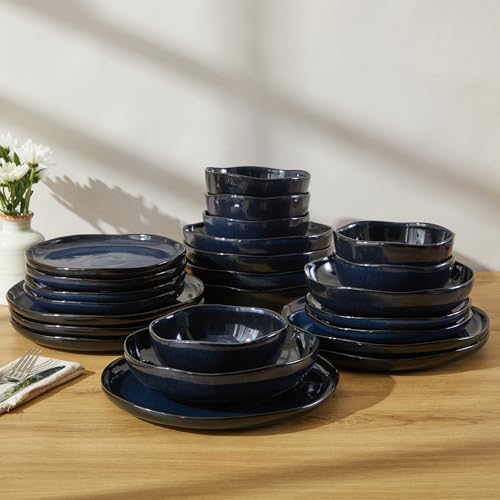 24 Pieces Dinnerware Set for 6 with Pasta Bowls (Starry Blue / Set (24pcs-6))