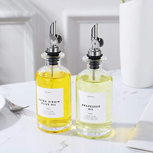 Oil and Vinegar Dispenser with Metal Pour Spout (350ml, Set of 2 Bottles / Silver)
