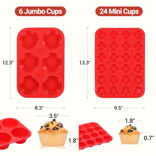 Silicone Muffin Pans for Baking (24-Cup Mini & 6-Cup Jumbo)
