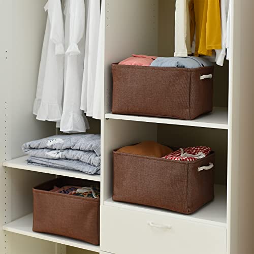 Decorative Basket Rectangular Fabric Storage Bin Organizer Basket with Handles for Clothes Storage (Brown / 3PCS/Large - 15.7Lx11.8Wx8.3H)