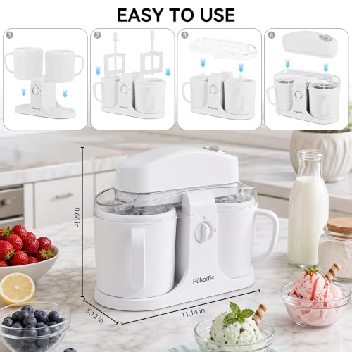 Home Ice Cream Maker Machine with 2 Ice Cream Bowls (Pure White / Standard)