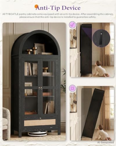 71" Tall Arched Pantry Cabinet with Innovative Drawer (71'' / Black)
