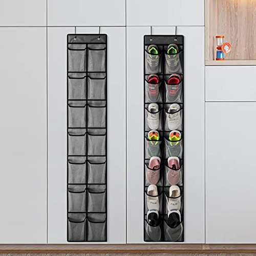 2 Pack Grey14 Pockets Over the Door Shoe Organizer (Grey-2 Pack of 14)