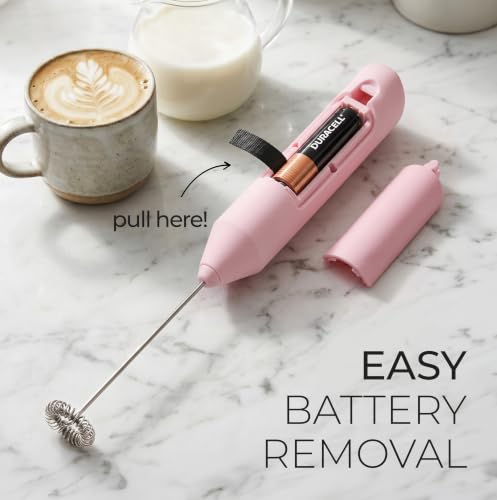 Powerful Milk Frother AA Batteries Included (New Pink / Compact Frother + Batteries)