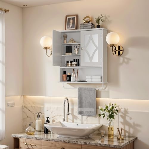 22x25 Bathroom Medicine Cabinet with Mirror (White / 5.1"D x 22"W x 25.6"H)