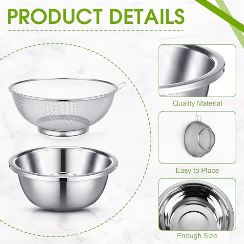 8 Pcs Stainless Steel Microporous Colander Set with 1.2qt 2qt 3qt 5qt Capacity Strainer with Metal Mixing Bowls (8 Count)