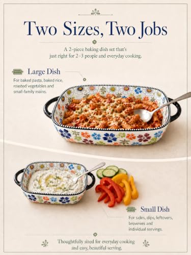 2 Piece Polish Pottery Style Ceramic Baking Dish Set (Meadow Mosaic)