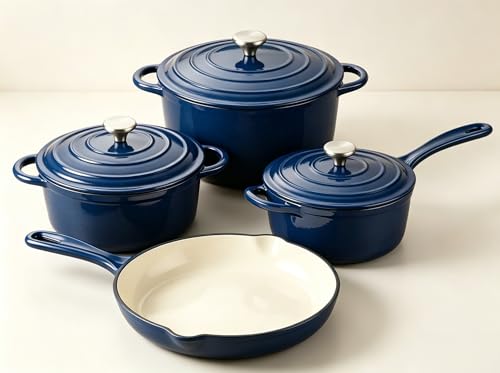 Enameled Cast Iron Cookware Set (Navy Blue)