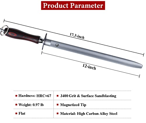 Honing Steel Knife Sharpener Steel Flat 12 IN Rod for Kitchen Knife