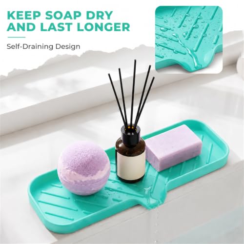 Silicone Soap Dish with Drain Spout (Mint / L(12"×4"))