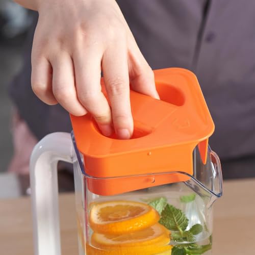 4 Pack 2L 68 oz Plastic Pitcher with Lid & Handle (White-Orange-4pack)