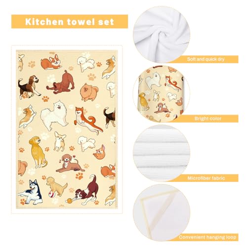 Cute Dogs Kitchen Towels and Oven Mitts Set 4Pcs (Dog)