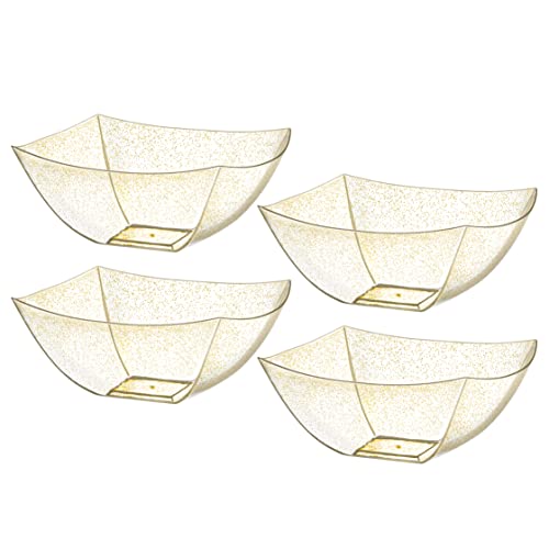 4 Pack Disposable Gold Plastic Serving Bowls Square Party Candy Use 16oz (16 OUNCE / GOLD GLITTER)