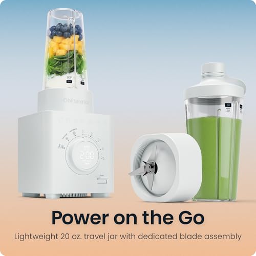 Obliterator 48 oz Countertop Blender for Smoothies (Concrete / Power Blender + 1 Travel Jar)