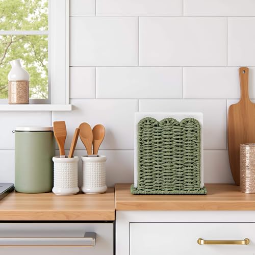 Scalloped Napkin Holder for Table Home Rustic Room Decor (Green / Standing Style1)