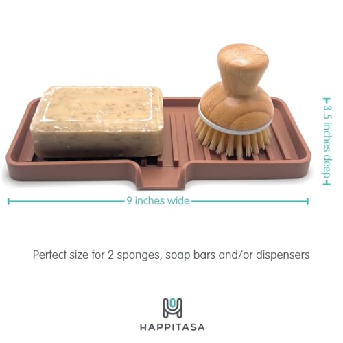 Silicone Soap Dish Tray and Sponge Holder with Drain Chute (Vanilla Cream / (MD) 9"x3.5")