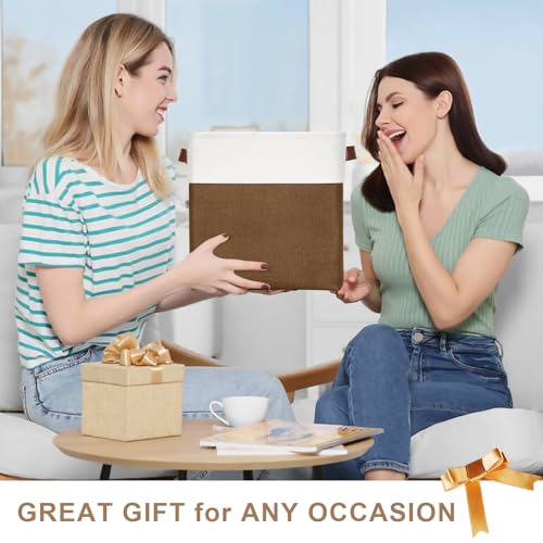 Collapsible Fabric Storage Cubes 11x11 Cube Storage Bins (Brown / Off-White / Cube - 11"x11"x11")