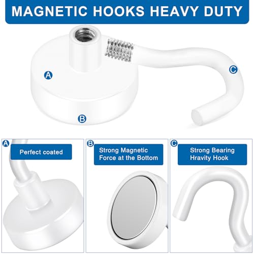 Magnetic Hooks Magnet Hook for Cruise Cabins 85LBS Essentials 6P (White / 0.98in)
