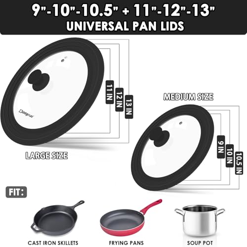 2 Pcs Universal Silicone Pan Lids (Black / 9''-10''-10.5'' + 11''-12''-13'')