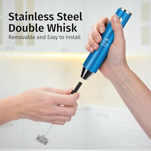 Rechargeable Milk Frother Handheld (Lux Metallic Blue / Rechargeable Z1 Motor Max)