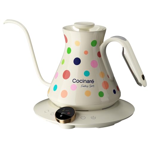 Color Changing Gooseneck Electric Kettle for Precision Brewing (Polka)