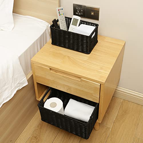Wicker Baskets for Storage (12 x 8 x 6 inches / Black)