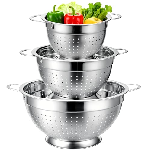 Stainless Steel Colander Set of 3 (3 Sizes Colander Set with Handles)