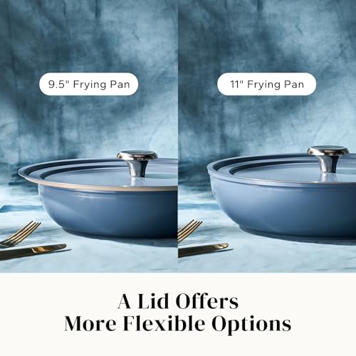 Ceramic Frying Pans Set Nonstick with Lid 4Pcs Cooking Pan Skillets (Blue / 8/9.5/11" with Lid)