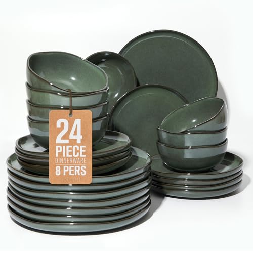 Stoneware Dinnerware Sets for 8 (Forest Green / Set (24pcs))