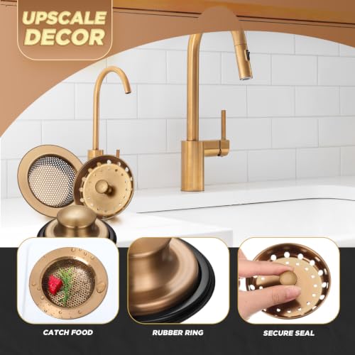 3 Pcs Sink Plug Stopper Disposal Drain Strainer (Champagne Bronze)