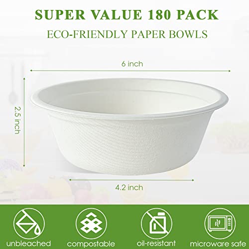 180 Pack 16 OZ Compostable Paper Bowls (16 OZ White)