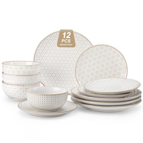 12 Pieces Dinnerware Sets (White / Service for 4 (12 Pcs))
