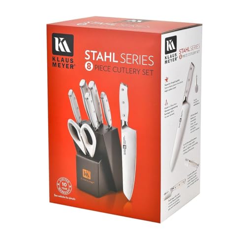 Stahl 8 Piece German Steel Kitchen Knife Block Set (White)
