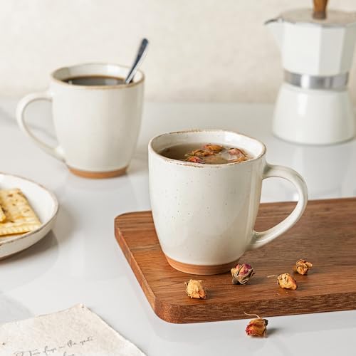 12oz Ceramic Coffee Mugs set of 4 (Light Beige(Handbrush Rim) / Set of 4)