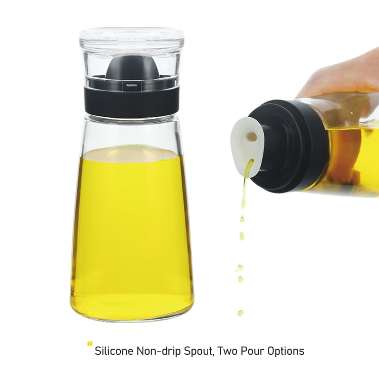 Small Glass Olive Oil and Vinegar Dispenser Bottles Set for Kitchen Cooking with Silicone Dual Pouring Spout (Black / 5.4 oz)