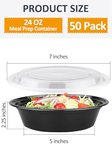 50 Sets 24oz Meal Prep Container (1 Compartment-24oz)