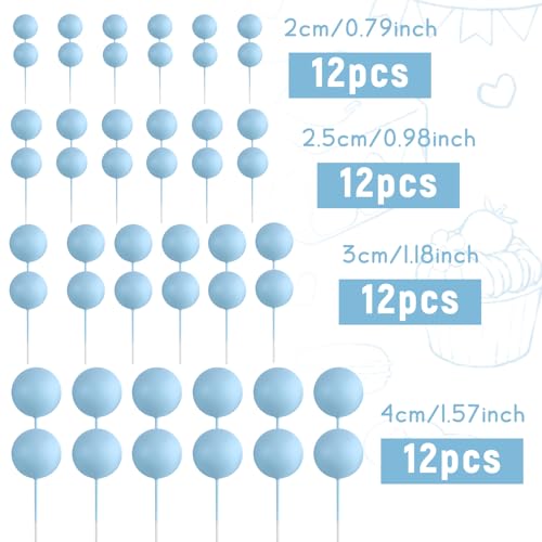 48 Pcs Balls Cake Topper Decorations Balloon Cupcake Toppers Foam Cake Topper Balls Cake Balls Decorations for Birthday Party Wedding Anniversary Cake Decorating (48 Count)