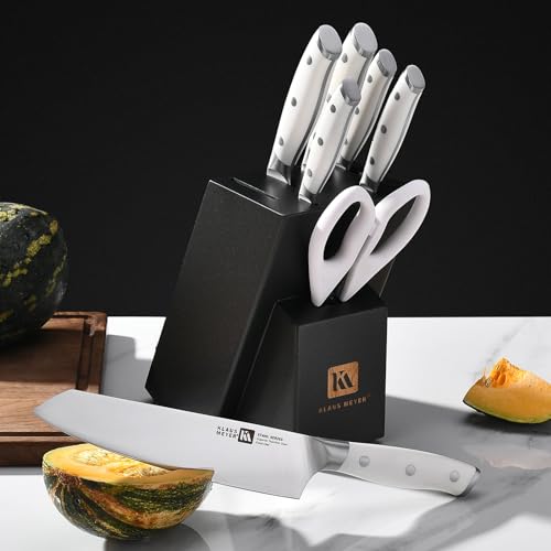 Stahl 8 Piece German Steel Kitchen Knife Block Set (White)