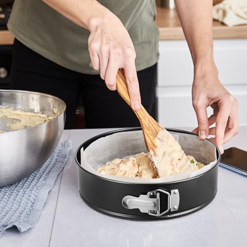 4 Pcs 10 Inch Non Stick Springform Pan with Removable Bottom Carbon Steel Round Springform Cheesecake Pan with Stainless Steel Spring Buckles for Baking Kitchens Restaurant (Black / 10 Inch)