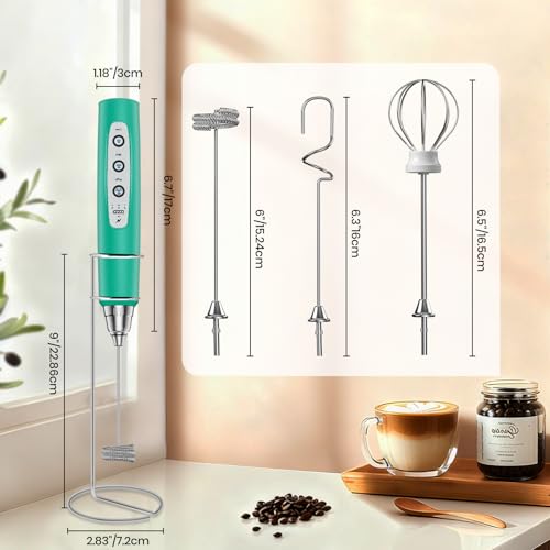 Milk Frother Handheld Rechargeable with Stand (with stand / Green)