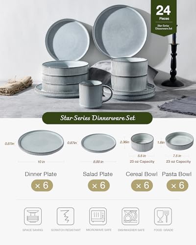 Star Stoneware Dinnerware Sets with Pasta Bowls (Smoky Blue)