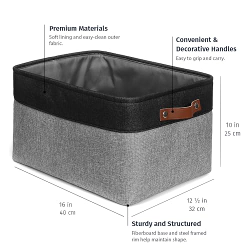 16x12.5in Storage Baskets (Gray / Black / Extra Large - 3pc)