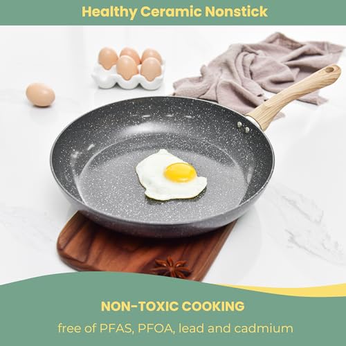 12 Inch Frying Pan Nonstick Stretched Aluminium Omelette Skillet Fry Pans for Induction Compatible Pan (12-Inch / Dark Gray)