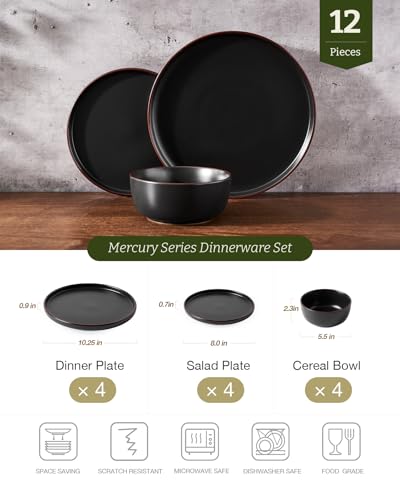 Mercury 12 Piece Stoneware Dinnerware Set (Matte Black / Service for 4 (Standard Dinner Set))