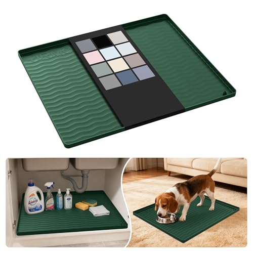 Waterproof Silicone Under Sink Mat 22'' x 19'' Shelf Liner for Kitchen and Bathroom (Green / 19"W x 22"L)