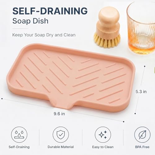 Silicone Soap Dish with Drain Spout (Pink / M(9.6"×5.3"))